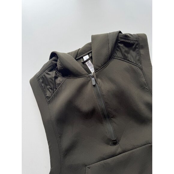 LULULEMON Re-Form Dark Olive Green Stretch Glyde Waterproof Hooded Vest, Size 8 - Picture 12 of 16